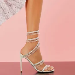Rene Caovilla Sandals Designer Shoes Shiletto Heels Crystal Lamp Pendant Rhinestone Twining Foot Ring Womens Womens 10cm Highed Creaders Sandal 34-43
