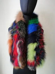Sciarpa invernale da donna in pelliccia di volpe multicolor sfumata fatta a mano calda e morbida