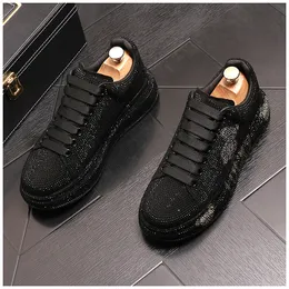 Platform 7247 New Flat Leather Shoes Rhinestone Fashion Men Embroidery Loafer Dress Smoking Slipper Casual Diamond Shoe 38-43