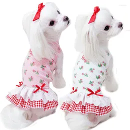 Abbigliamento per cani Vestiti floreali per animali domestici Ragazze estive Abiti bianchi rosa Principessa per cani di piccola taglia Camicia per cuccioli di chihuahua Gonne per gattiCane