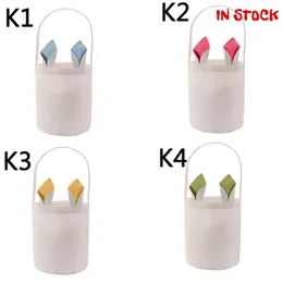 2022 Sublimation Easter Bunny hink Festlig Polyester Blank DIY Rabbit Ears Korg Personlig godispresentpåse med handtag