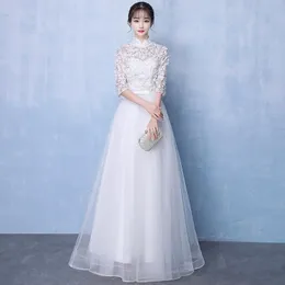 Vestuário étnico Sheng Coco branco fio chinês vestido de estilo oco banquete vestido de noite elegante temperamento longa dama de honra longa