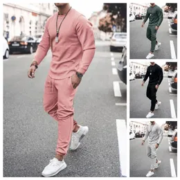 Sportswear Sumer Men s Set Solid Color Tracksuit Sports Suits Male Sweatsuit Long Sleeves T shirt Pants Printing 2 pc sets 220620