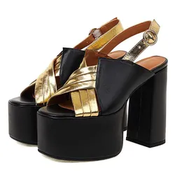 Arrivals Sandals Platform Toe RIBETRINI Open Design Back Strap Women Block High Heels Thick Soled Shoes Woman 602 5