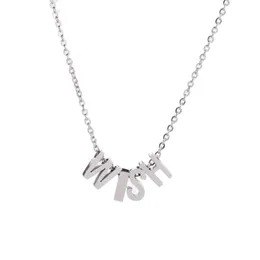 Pendant Necklaces 10pcs 45cm Mirror Polished Stainless Steel Lettered "wish" Beads Necklace Clavicle Chain JewelryPendant