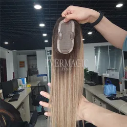 New Coming Stock Balayage Ombre Brown Human Hair pieces Mini Small Mono Base Toppers for hair loss Thinning Women