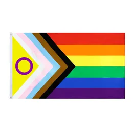 Johnin 新しいスタイル LGBT フラグ直接工場 90 × 150 センチメートル 3 × 5 フィート卸売インターセックス進歩プライド旗