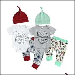 Kläder sätter barn flickor pojkar kläder spädbarn brev tryck romper toppsandandhats 3 st/set sommar mode bout mxhome dhiyk