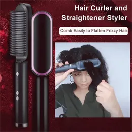 2 In 1 Negative Ion Curling Comb Professional Dual-purpose Splint Hair Straightener Inner Buckle Curling Comb Hair Styler Tool 220623