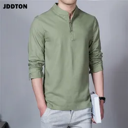 Jddton Men Spring Cotton Linen Kimono Shirt Long Sleve Leiseure Leisure الصينية الصينية القمصان الطوق القمصان Je039 220608