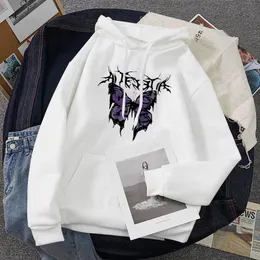 Kadın Hoodies Sweatshirts Butterfly Baskılı Moda 2022 Kadın Uzun Kollu Sweatshirt Harajuku Kore Sokak Giyim Kadın Gündelik Kış Pu