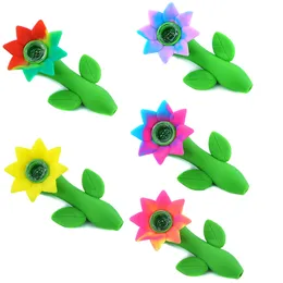Rauchtabakpfeife, Sonnenblumen-Design, Silikon-Rauchpfeifen mit Glasschüssel, Handpfeifen, Farben mischen