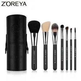Herramientas de maquillaje marca Zoreya 7 piezas negro pelo de cabra Natural labio cepillos profesionales rubor en polvo base sombra de ojos Wool220422