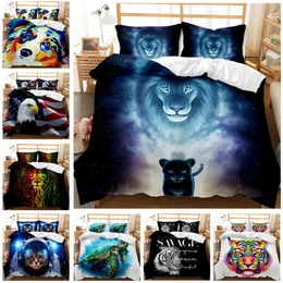 Sängkläder set djur täcke omslag set exotisk stil barn pojkar 3d tryckt blå lejon mönster dubbel drottning king size qulit coverbedding setsbeddin
