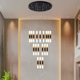 Lâmpadas pendentes de luzes LED modernas Barrel Duplex Villa Staircase Chandelier Kitchen Dining Room Lâmpada minimalista Luster Chandelierspendan