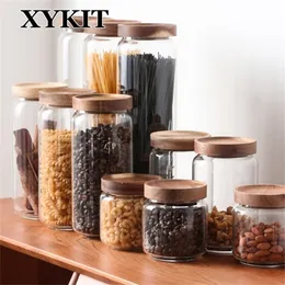 XYKIT Glass Food Storage Bottle Rubber Cover Sealed Grains Nuts Tank Can Kitchen Sorting Food Storage Box Container T200506