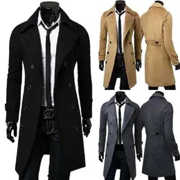 2020 England Style Men Wool Trench Coats Jacket Classic Slim Lapel Peacoat Mens Winter Double Breasted Long Coats Outerwear181w T220810