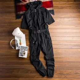Men's Pants Casual Fashion Jumpsuit Overalls Hooded Short-sleeved One-piece Suit And Women Hip-hop Joggers TrousersMen's