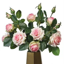 Jeden fałszywy kwiat Real Touch Rose (3 zheads / piece) 20 "Długość Symulacja Curling Róże Do Wedding Home Dekoracyjne Sztuczne kwiaty