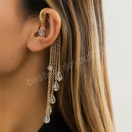 Long Tassel Transparent Crystal Clip Earrings No Pierced Ear Cuff Cartilage Fashion Jewelry Hanging Pendientes