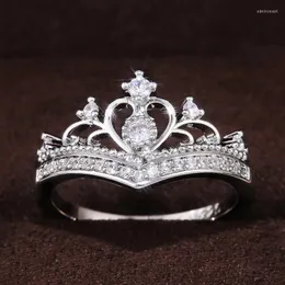 Wedding Rings Huitan Ly-design Crown Shape Women Engagement Rose Gold Color Fancy Proposal For Girl Graceful CZ Fashion JewelryWedding Edwi2