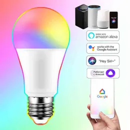 WiFi Smart Light Bulb 15W E27 LED Lamp Color Changing Magic RGB +White Work Alexa Google Home Yandex Alice Siri Dimmable Timer H220428