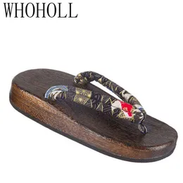 Whoholl Geta Man Women Home Slippers Мужчины засоры японские деревянные шлепанцы, потому что толстые подошвы крытых пар дышащие тапочки J220716