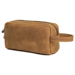 Borsa cosmetica in pelle retrò Borsa portaoggetti per il lavaggio portatile da viaggio in pelle di cavallo