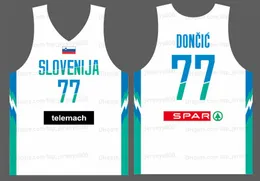 مخصص 2022 Luka Doncic #77 Team Slovenija نادر كرة السلة Jersey Top Men Print White Blue أي قمصان اسم