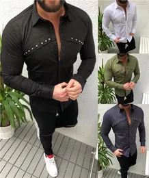 4 Colors Men's Casual Shirts Long Sleeve Rivet Stitching Fashion Tops Mens Outdoor Clothes Shiny Shirt