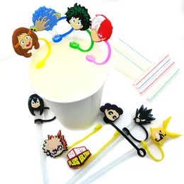 Custom My Hero Academia soft silicone straw toppers accessories cover charms Reusable Splash Proof drinking dust plug decorative 8mm straw party supplies