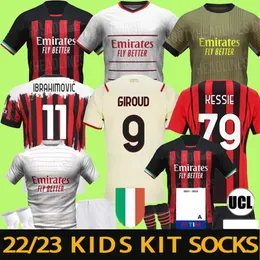 22 23 AC milans men kids kit soccer jerseys 2021 2022 2023 BRAHIM GIROUD IBRAHIMOVIC BENNACER THEO REBIC Tomori R. LEAO ROMAGNOLI TONALI