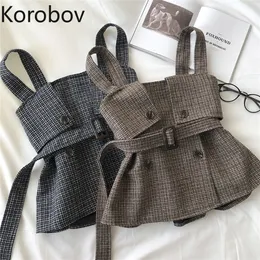 Korobov Autumn Winter Korean Chic Women Tank Top Vintage Streetwear Double Breasted Vest Slim Slashes Crop Tops 220325