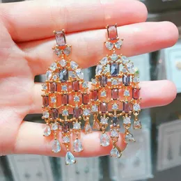 Dangle & Chandelier Lavender Crystal Fan-Shaped Earrings Zircon Tassels Glaze Light Luxury S925 Silver Color JewelryDangle