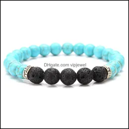 Pulseiras de charme joias lava natural lava lazi lazi turquesa tigre olho panorcelet bracelete diy vulcão difusor de óleo essencial dhoi0