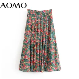 Aomo Fashion Women French Style Floral Midi Skirt Faldas Mujer Vintage Zipper Office Ladies Elegant Chic Mid Calf Kjolar 1t10a 220317