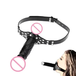 EXVOID Slave Restraint Realistic Penis Double-Ended Dildo Gag Mouth Plug BDSM Bondage Head Strapon Open Adult Game