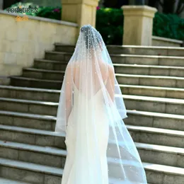 Brautschleier V08 Hochzeitsschleier mit superdichten Perlen ohne Kamm für Gesichtshut BlusherBridal