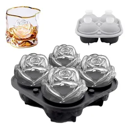 Ice Ball Silicone Mold 4 Holes Rose Cube Tray Whisky DIY Hemmad Cream Maker Bar Tools Kitchentools 220509