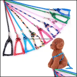 Colares Coleiras de Cão Arnês Conjunto De Nylon Ajustável Para Cães Pequenos Cats Colorf Impresso Peito Correias Corda de Tracção Animais de Estimação Correspondência Drop Deli