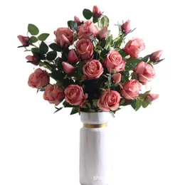 Fiori decorativi ghirlande una seta floreale in finta rosa seta 7 teste di pittura ad olio effetto rosa flour bouquet per matrimonio casa floreale decorati