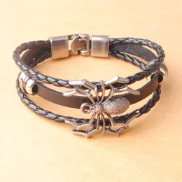 Vintage Big Spider Bracelets Men Multilayer skórzana opaska na rękę męską biżuterię Bransoletę BC007