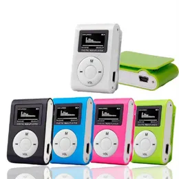 MP3 Player Mini USB Metal Clip Portable Audio LCD -skärm Micro SD TF -kort Lettore med Earphone Data Cable347V268V303G