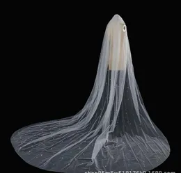 Brudslöjor 2022 Pearl Wedding Veil Soft Net 3,5 meter katedralen Enkla enskikts tillbehör med Comb Voile Mariage