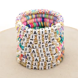 Bohemia FAITH lettres braccialetto di perline di argilla polimerica braccialetto di perle d'acqua dolce naturale gioielli firmati donna Bracciali sudamericani per regalo di ragazze adolescenti