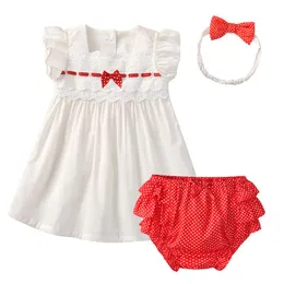 Girl's Dresses Summer Style Baby Girls Dress 3 Pieces Infant White Children Pure Cotton Online Celebrity Princess