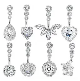 Crystal Belly Button Ring for Woman Navel Piercing Round Heart Zircon Stud Barbell Rostfritt stål Bar Sexig kroppsmyckesgåva