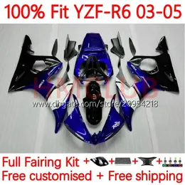 100% fit corpo OEM para Yamaha YZF-R6 YZF600 YZF R 6 600 CC 03-05 Bodywork 9no.2 YZF R6 600CC YZFR6 03 04 05 Cowling YZF-600 2003 2004 2005 Injeção Jogo Azul Black