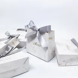 Merci Party Favor Mini Gift Box Paper Bag para Casamento do Baby Shower Dia dos Namorados Caixas de Candros de Natal Marmore Obrigado 220705