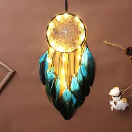 Dekoratif Figürinler Nesneleri 1pc Dream Catcher Led El Yapımı Tüyler Gece Işık Karşılaştırıcılar Duvar Asılı Ev Odası Dekorasyon Bebek Dekor